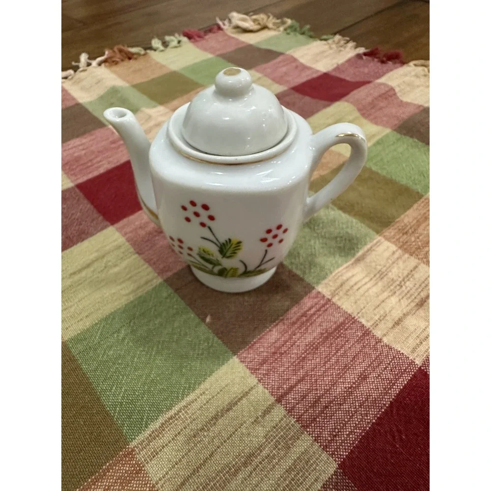 Vintage Made in Japan Mini Teapot White Ceramic Floral Gold Trim Hand Painted